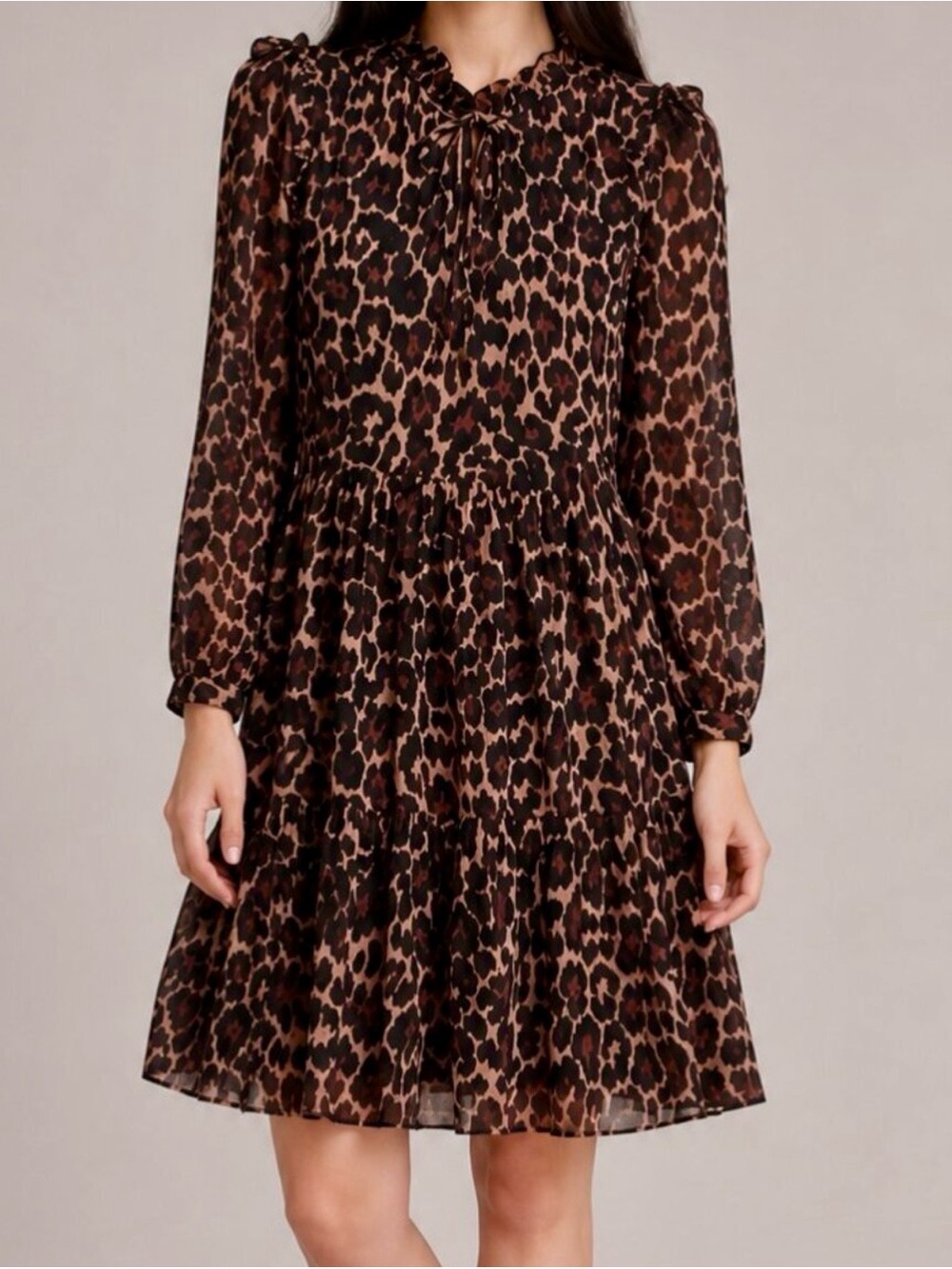 J.Crew Leopard Print Tiered Chiffon Ruffle Dress XS Luxury Boho